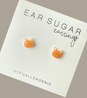 Orange Cat Face stud earrings hypoallergenic made in the USA by Ear Sugar