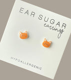 Orange Cat Face stud earrings hypoallergenic made in the USA by Ear Sugar