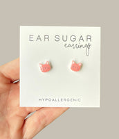 Pink Cat Face stud earrings hypoallergenic made in the USA by Ear Sugar