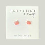 Pink Cat Face stud earrings hypoallergenic made in the USA by Ear Sugar