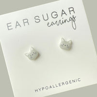 Light Gray Cat Face stud earrings hypoallergenic made in the USA by Ear Sugar