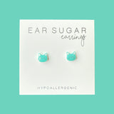 Teal Cat Face stud earrings hypoallergenic made in the USA by Ear Sugar