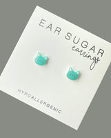 Teal Cat Face stud earrings hypoallergenic made in the USA by Ear Sugar