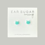 Teal Cat Face stud earrings hypoallergenic made in the USA by Ear Sugar