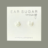 White Cat Face stud earrings hypoallergenic made in the USA by Ear Sugar