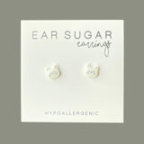 White Cat Face stud earrings hypoallergenic made in the USA by Ear Sugar