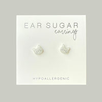 Light Gray Cat Face stud earrings hypoallergenic made in the USA by Ear Sugar