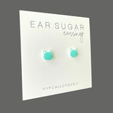 Teal Cat Face stud earrings hypoallergenic made in the USA by Ear Sugar