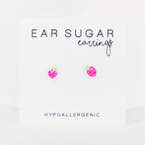 Earring display with 'Ear Sugar' branding on a white background