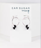Black clay butterfly hoop hypoallergenic dangle earrings by Ear Sugar