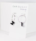 Black clay butterfly hoop hypoallergenic dangle earrings by Ear Sugar