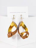 Brown weave and gold faux leather knot dangle earrings by Ear Sugar