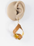 Brown weave and gold faux leather knot dangle earrings by Ear Sugar