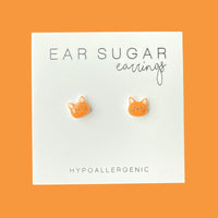 Orange Cat Face stud earrings hypoallergenic made in the USA by Ear Sugar