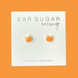 Orange Cat Face stud earrings hypoallergenic made in the USA by Ear Sugar