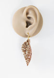 Rose gold glitter faux leather leaf dangle earrings by Ear Sugar