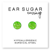 Granny Smith green glitter stud earrings by Ear Sugar hypoallergenic made in the USA