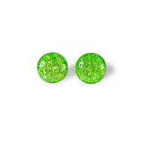 Granny Smith green glitter stud earrings by Ear Sugar hypoallergenic made in the USA