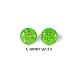 Granny Smith green glitter stud earrings by Ear Sugar hypoallergenic made in the USA