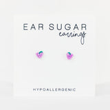 Hypoallergenic ear sugar earrings on a white background with text.