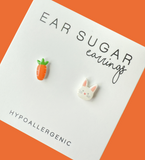Little Bunny and Carrot stud earrings hypoallergenic made in the USA by Ear Sugar