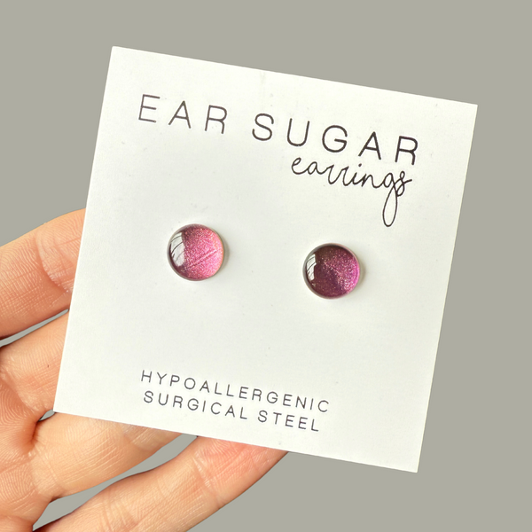 Crystal Ball round stud earrings by Ear Sugar hypoallergenic made in the USA