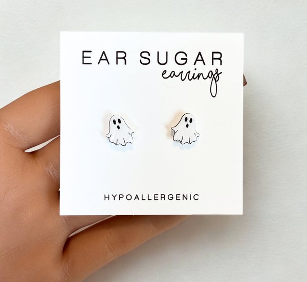 Ghost stud earrings hypoallergenic made in the USA by Ear Sugar