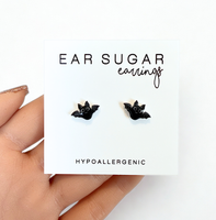 Black bats stud earrings hypoallergenic made in the USA by Ear Sugar