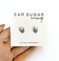 Halloween Skull stud earrings hypoallergenic made in the USA by Ear Sugar