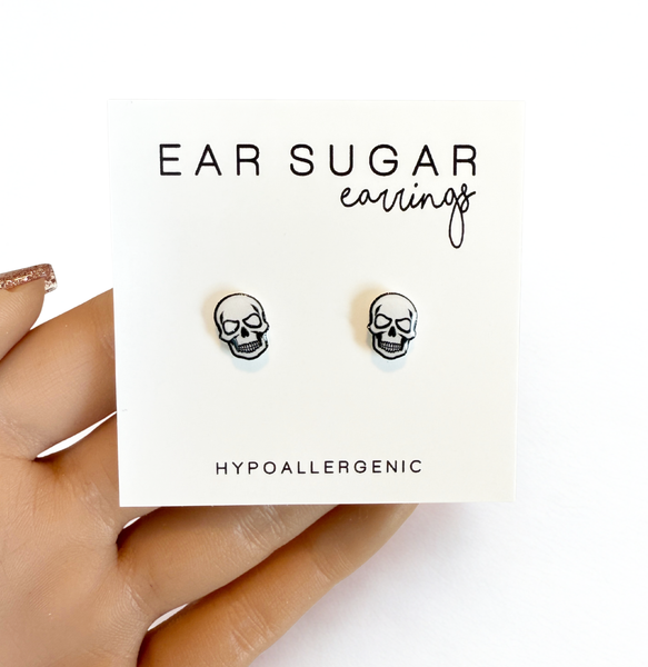Halloween Skull stud earrings hypoallergenic made in the USA by Ear Sugar