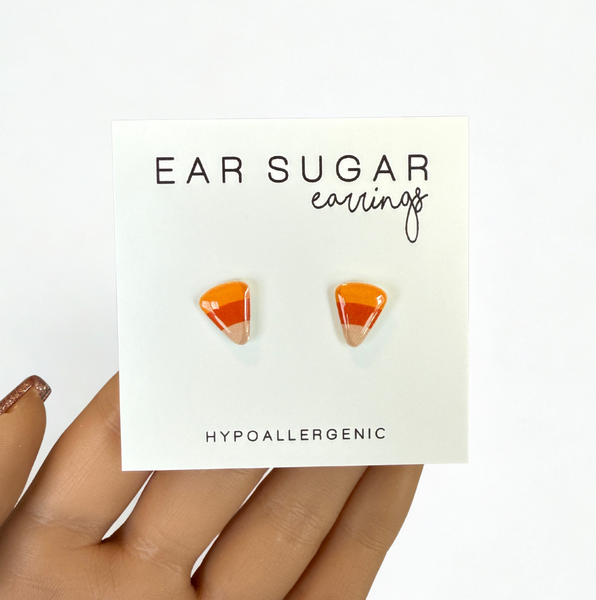 Candy Corn Halloween earrings hypoallergenic made in the USA by Ear Sugar