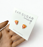 Candy Corn Halloween earrings hypoallergenic made in the USA by Ear Sugar