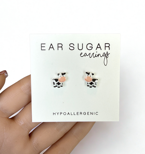 Cows cute earrings hypoallergenic made in the USA by Ear Sugar
