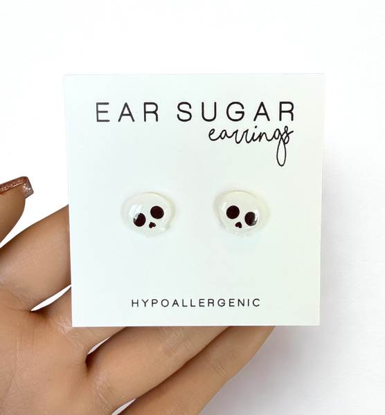 Cute Skull stud earrings hypoallergenic made in the USA by Ear Sugar