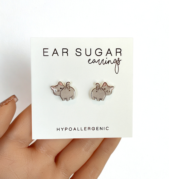 Funny Cat Butt earrings hypoallergenic made in the USA by Ear Sugar