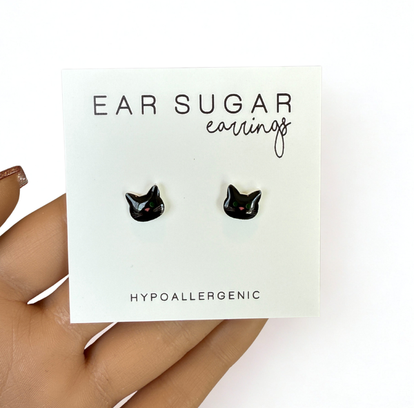 Black Cat stud earrings hypoallergenic made in the USA by Ear Sugar