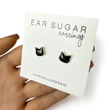 Black Cat stud earrings hypoallergenic made in the USA by Ear Sugar