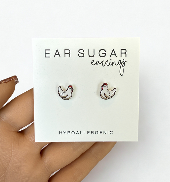 Funny Chicken earrings hypoallergenic made in the USA by Ear Sugar (Copy)