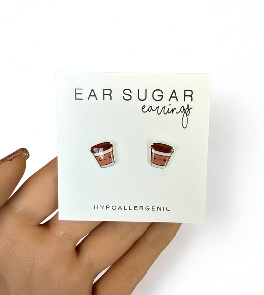 Cute coffee stud earrings hypoallergenic made in the USA by Ear Sugar