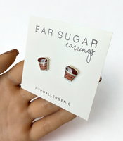 Cute coffee stud earrings hypoallergenic made in the USA by Ear Sugar