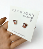Cute coffee stud earrings hypoallergenic made in the USA by Ear Sugar