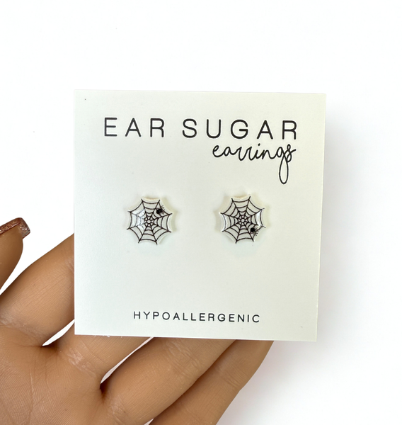 Spider Web stud earrings hypoallergenic made in the USA by Ear Sugar