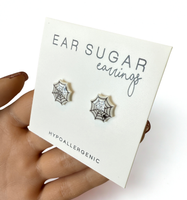 Spider Web stud earrings hypoallergenic made in the USA by Ear Sugar