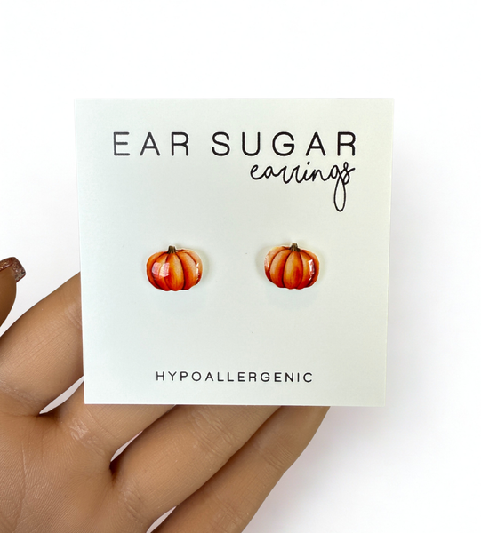 Realistic Pumpkin stud earrings hypoallergenic made in the USA by Ear Sugar