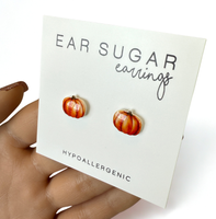 Realistic Pumpkin stud earrings hypoallergenic made in the USA by Ear Sugar