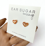 Orange heart glitter stud earrings hypoallergenic made in the USA by Ear Sugar