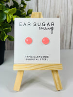 Coral pink little dot stud earrings by Ear Sugar hypoallergenic