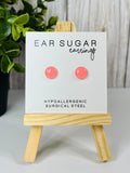 Coral pink little dot stud earrings by Ear Sugar hypoallergenic
