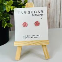 Tulip pink glitter round earrings by Ear Sugar made in the USA