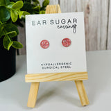 Tulip pink glitter round earrings by Ear Sugar made in the USA